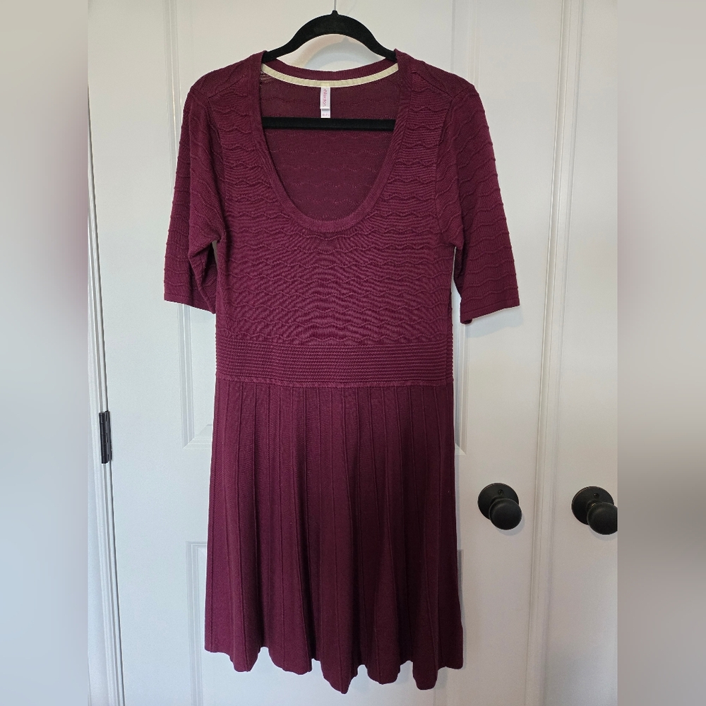 Xhilaration Burgundy 3/4 Sleeve Fit and Flare Dress Size XL